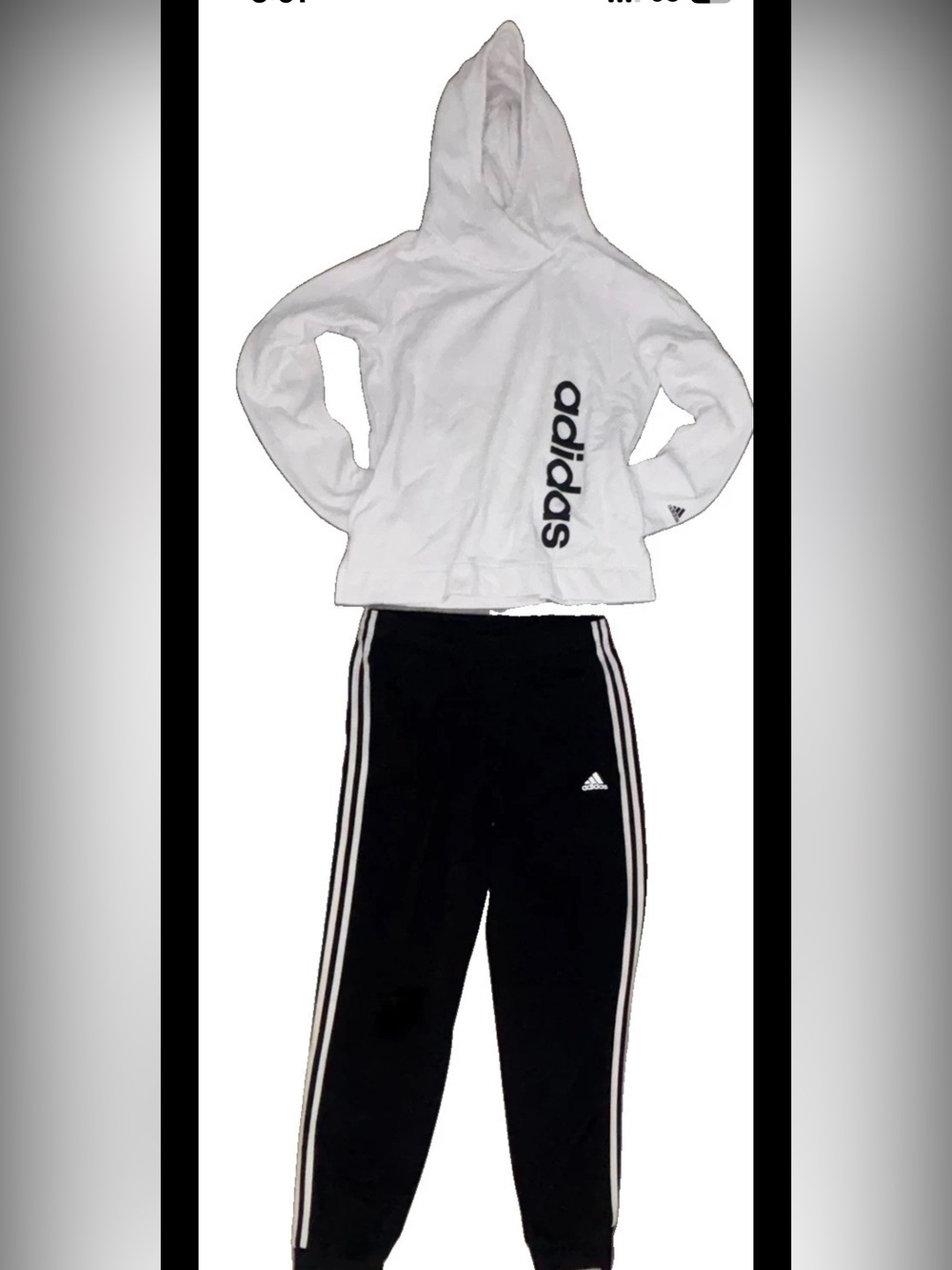 adidas Essentials White / Black Pullover Hoodie / Track Pants 2 Pc Set Wmns L/G
